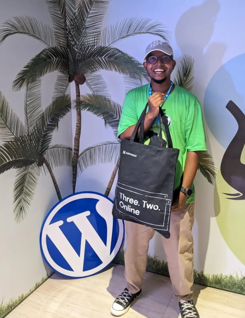 me holding a bad from wordcamp